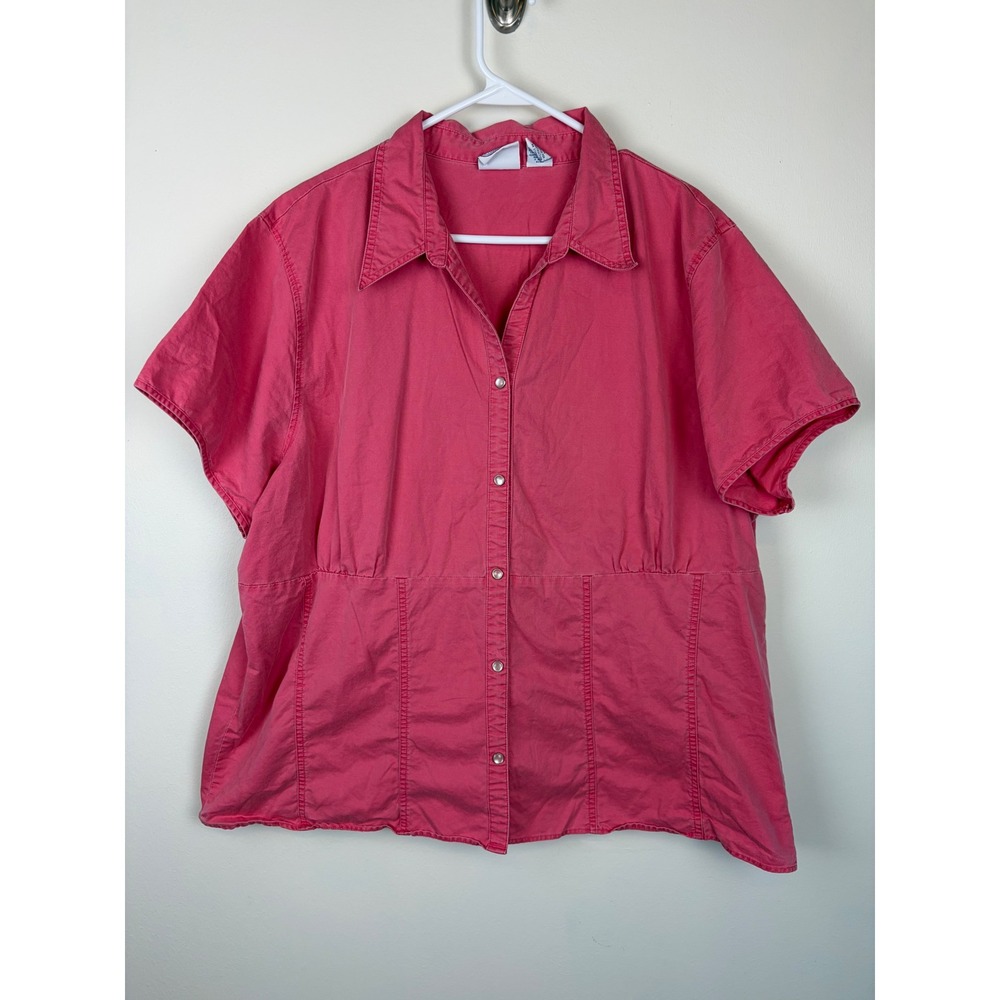 Vintage 90s Carolina Blues Shirt 22W/24W Pink Cotton Button Up Pearl Snap Plus